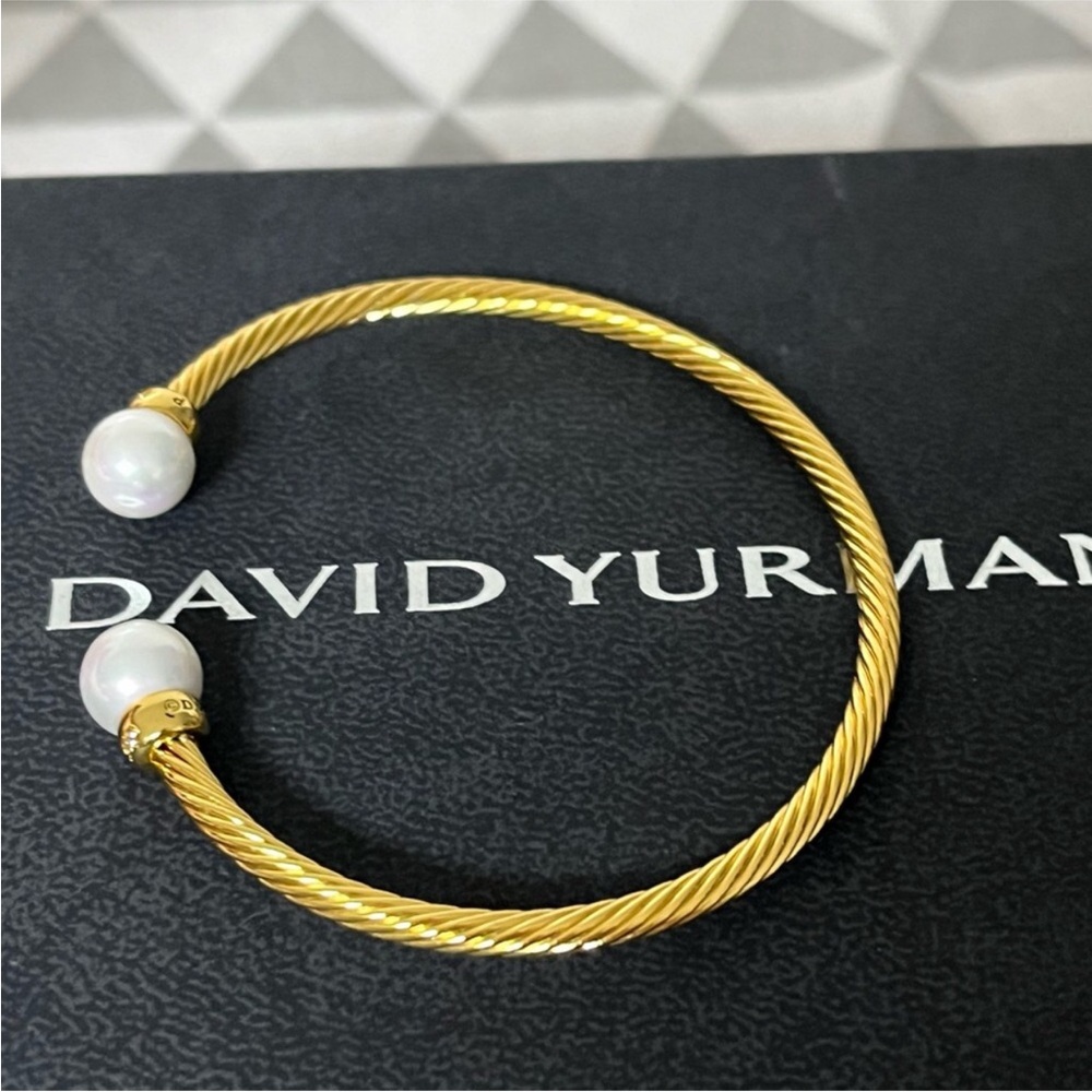 David Yurman Gold-Tone Cable Pearl Cuff Bracelet 3mm - Picture 6 of 6